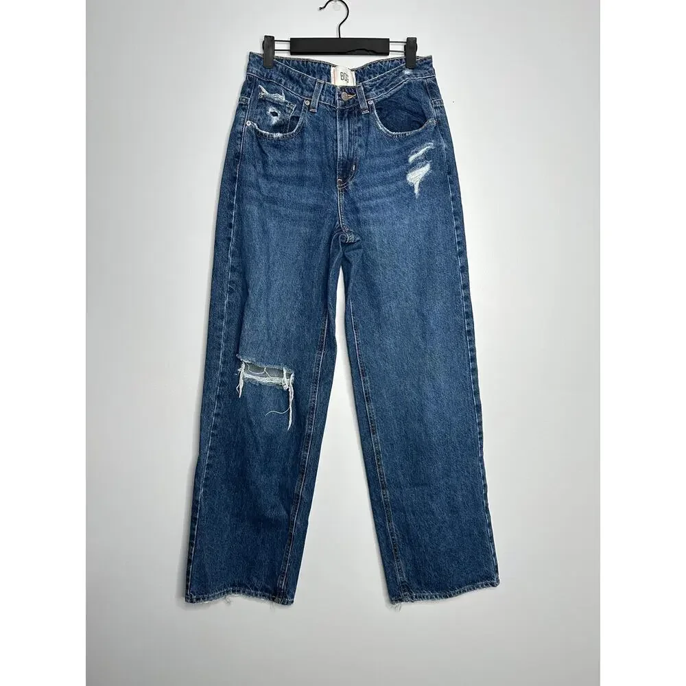 BDG Tapered Baggy Jeans Womens 27 Blue EUC Distressed High Rise Cotton Denim - Picture 1 of 8